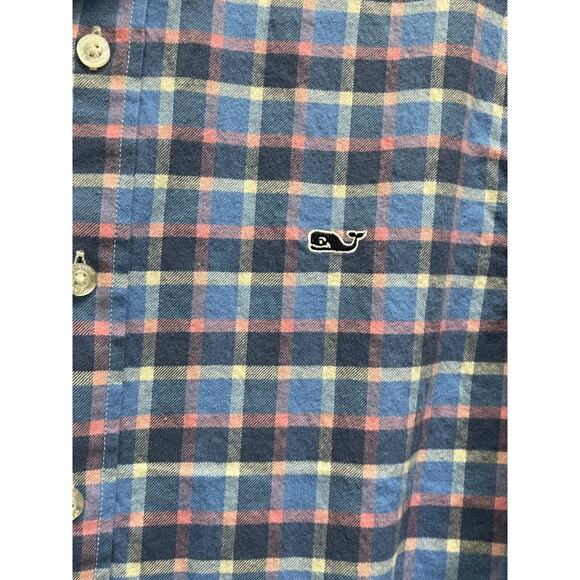 Vineyard Vines Shirt Mens Small Blue Pink Whale Plaid Cotton Button Up Slim Fit - Picture 3 of 10